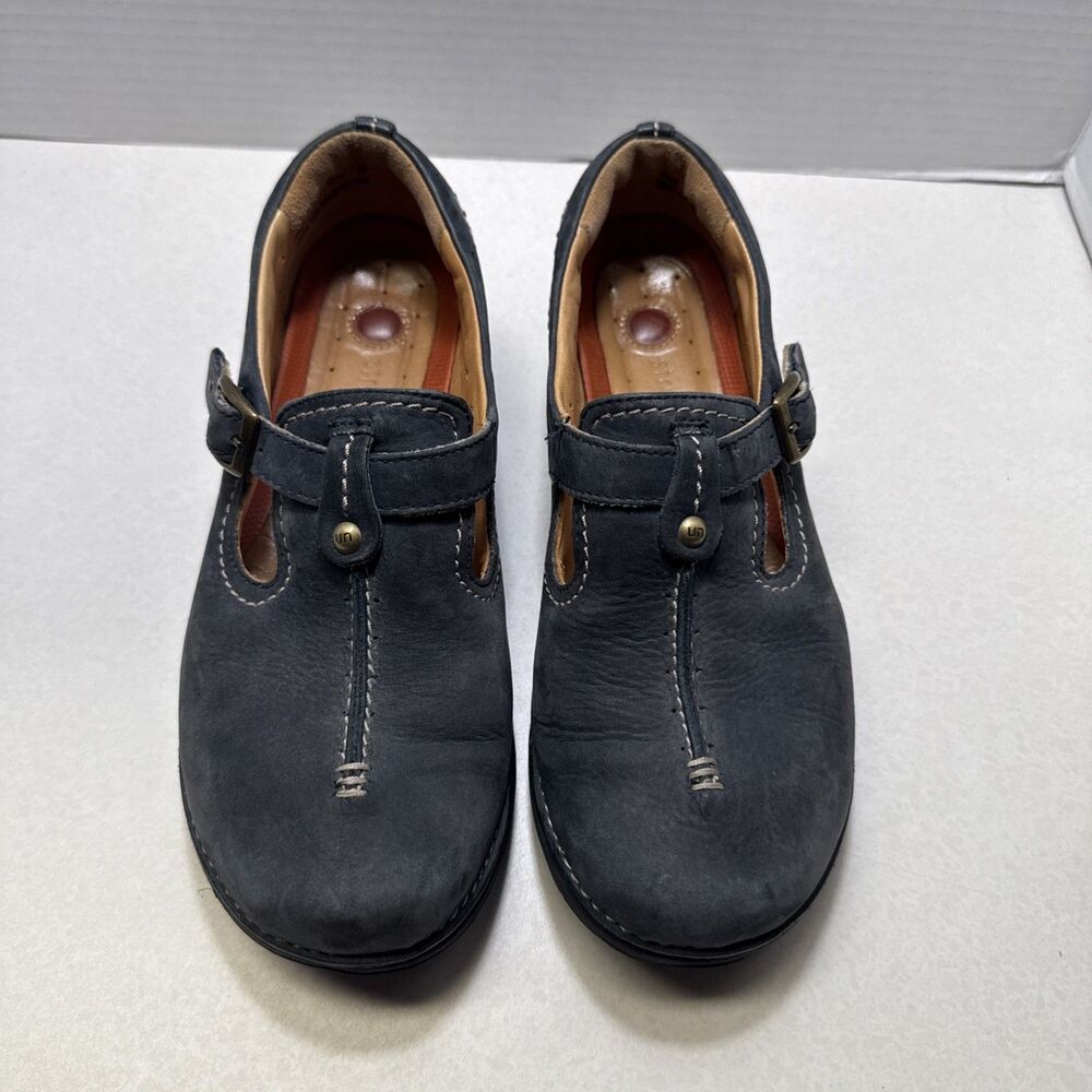 Clarks Womens Unstructured block Mary Jane Shoes Blue Buckle Cushioned 6.5M